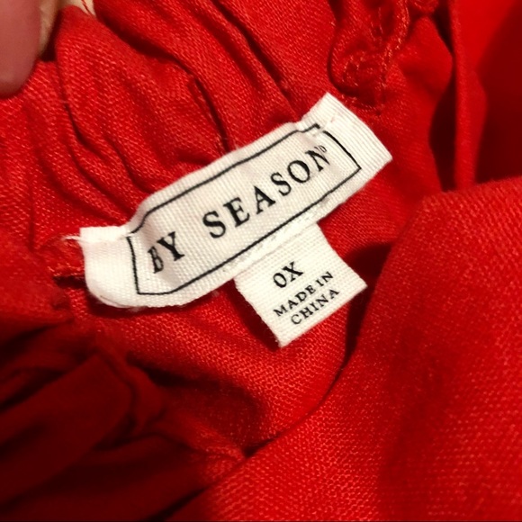 Red Linen Cotton Mini Dress w/ Adjustable tie back - Picture 4 of 5